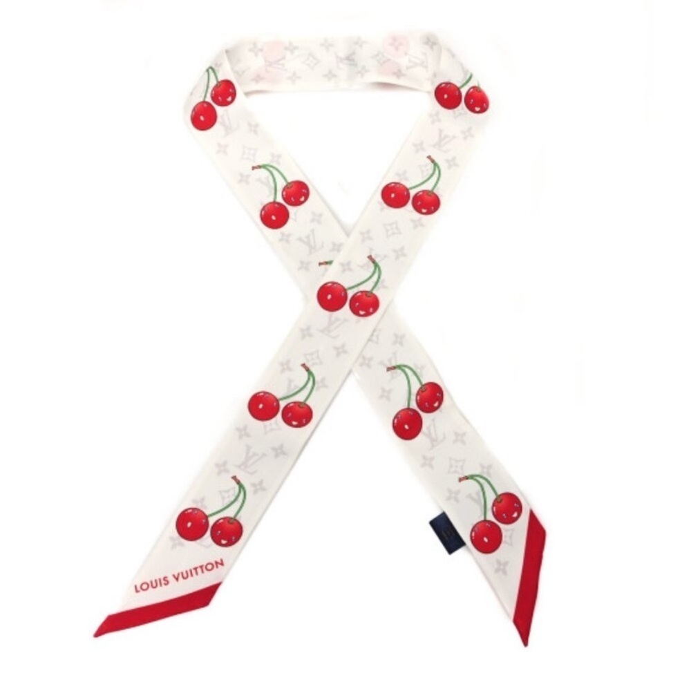 NIB Louis Vuitton x Takashi Murakami Monogram Cerise Bandeau Scarf Twilly White